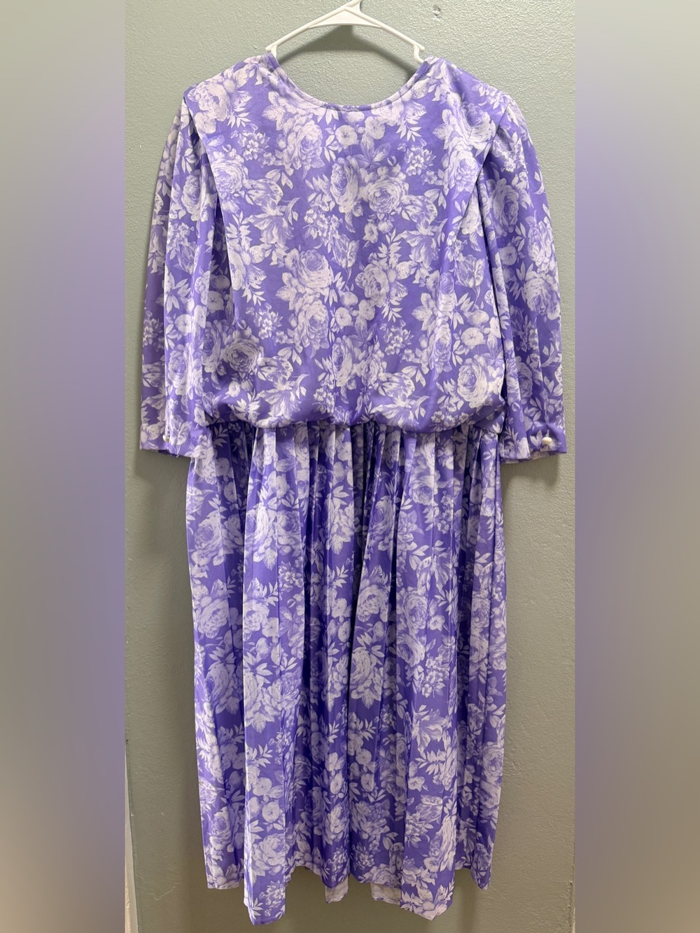 Vintage 80s California Looks Floral Midi Dress Purple Cottagecore Pleated 16 M L